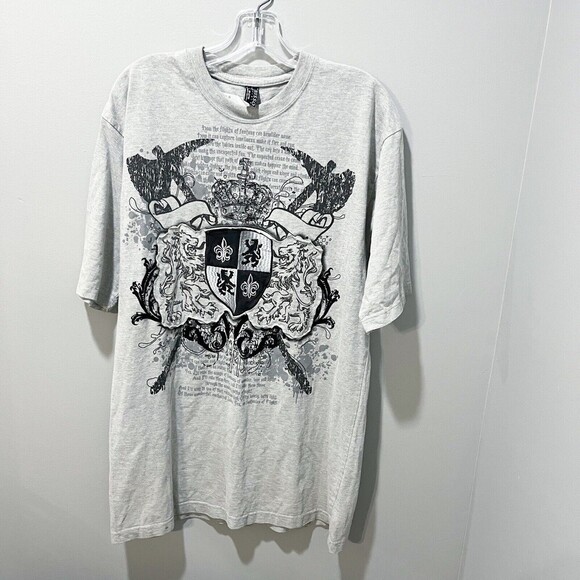 Russo Spirit Men Gray T Shirt Large Hip Hop Retro Embroidered Crest Grunge Crown - Picture 1 of 9